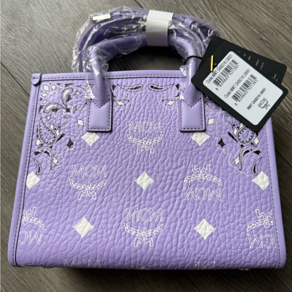 Authentic NWT MCM Lavender Leather Munchen Tote Bag